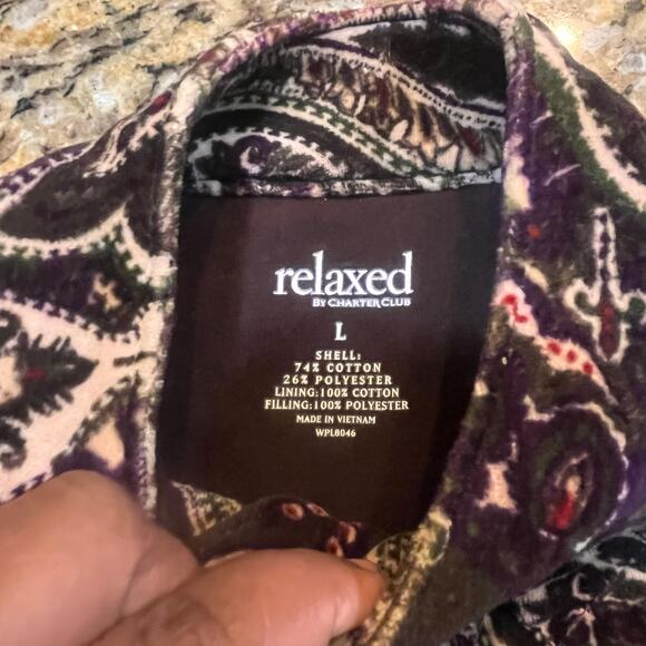 Charter Club‎ Women's Large Relaxed Purple/ Brown  Velour Paisley Vest - Picture 3 of 6